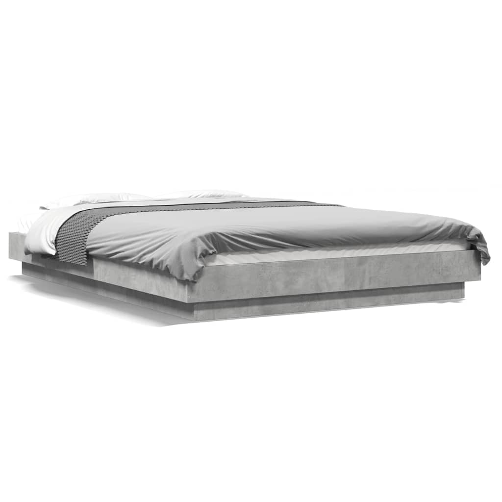 Bed Frame with LED Lights without Mattress Concrete Grey 120x190cm
