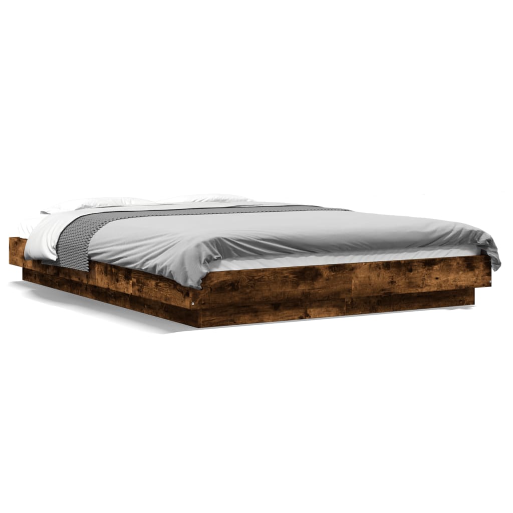 Bed Frame with LED Lights without Mattress Smoked Oak 120x190cm