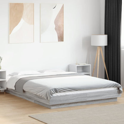 Bed Frame with LED Lights without Mattress Grey Sonoma 120x190cm
