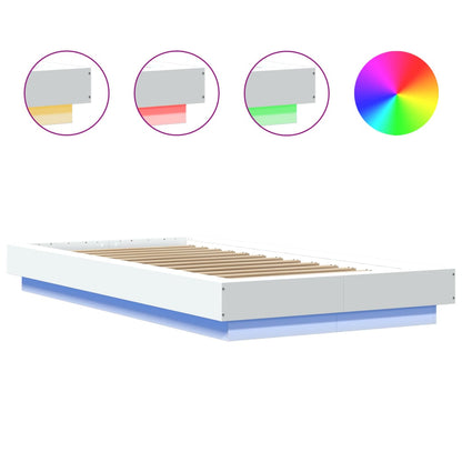 Bed Frame with LED Lights without Mattress White 90x190cm
