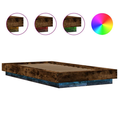 Bed Frame with LED Lights without Mattress Smoked Oak 90x190cm