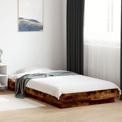 Bed Frame with LED Lights without Mattress Smoked Oak 90x190cm