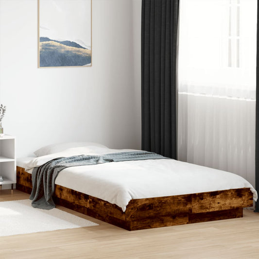 Bed Frame with LED Lights without Mattress Smoked Oak 90x190cm
