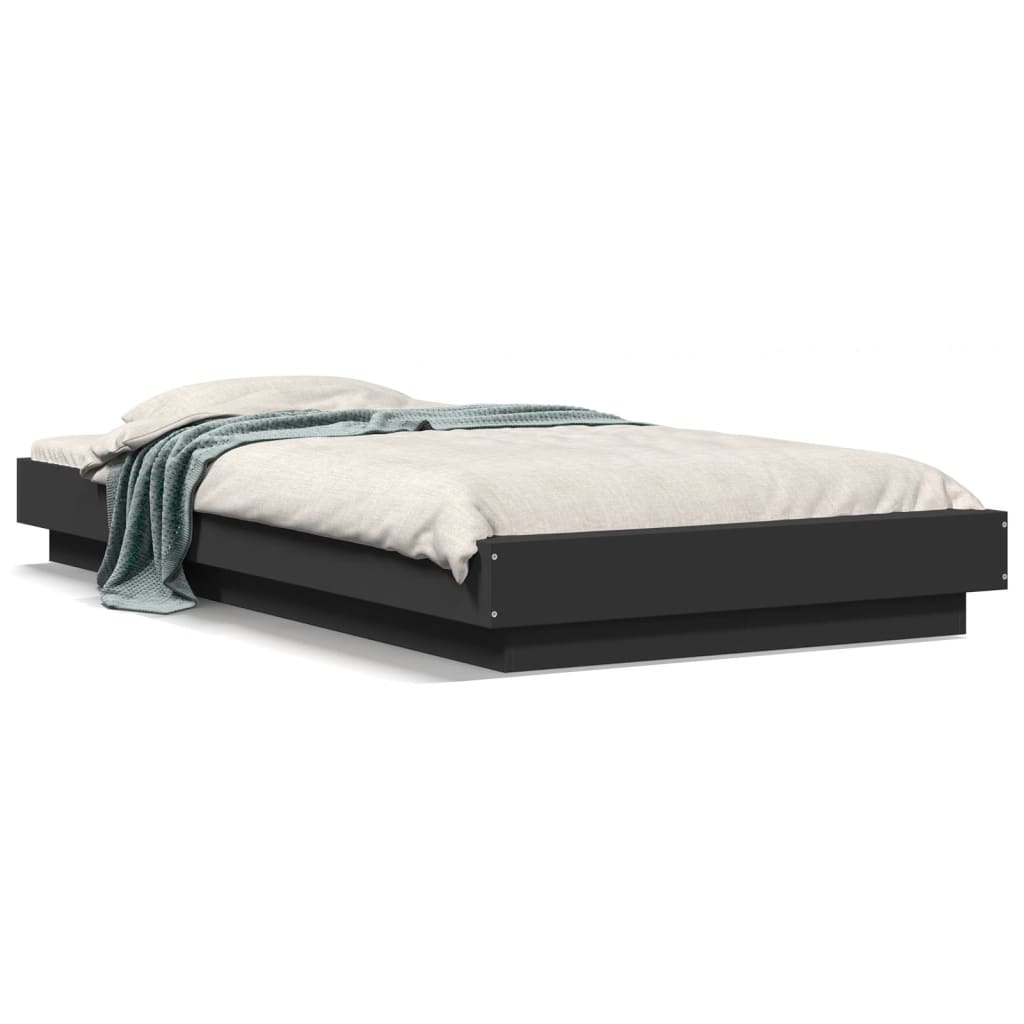 Bed Frame with LED Lights without Mattress Black 75x190cm