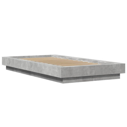 Bed Frame with LED Lights without Mattress Concrete Grey 75x190cm