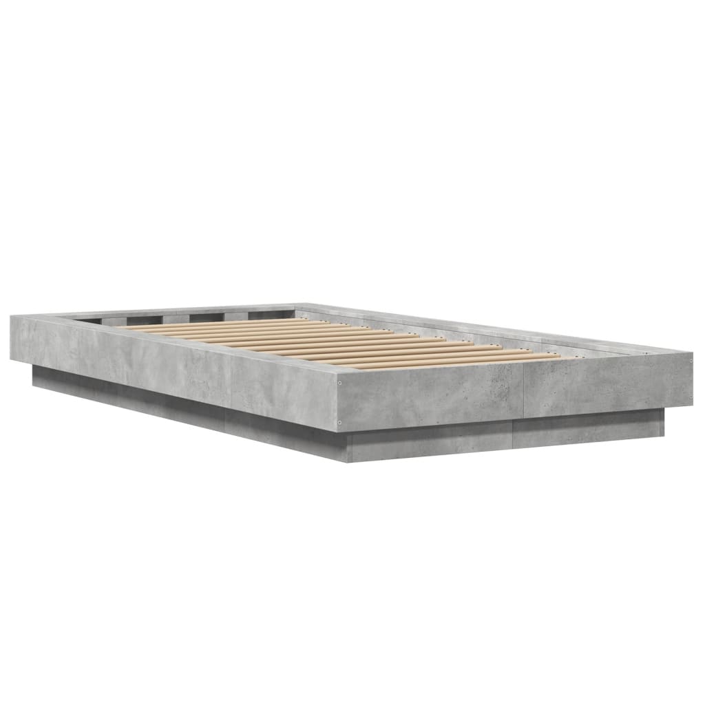 Bed Frame with LED Lights without Mattress Concrete Grey 75x190cm