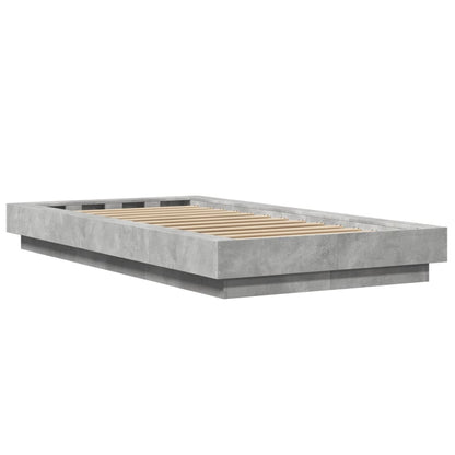 Bed Frame with LED Lights without Mattress Concrete Grey 75x190cm