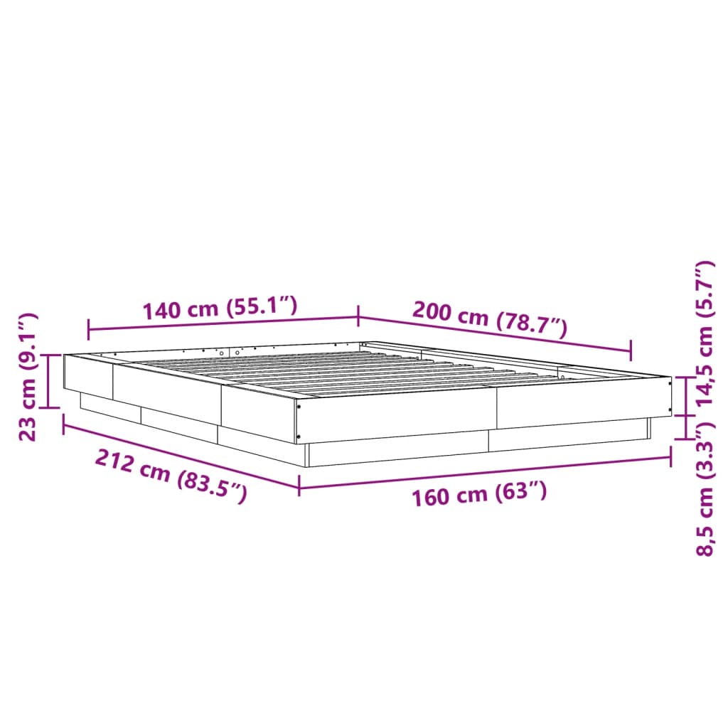 Bed Frame without Mattress Smoked Oak 140x200 cm