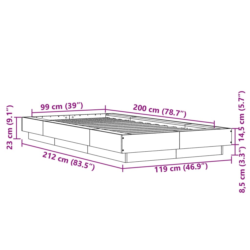 Bed Frame without Mattress White 100x200 cm