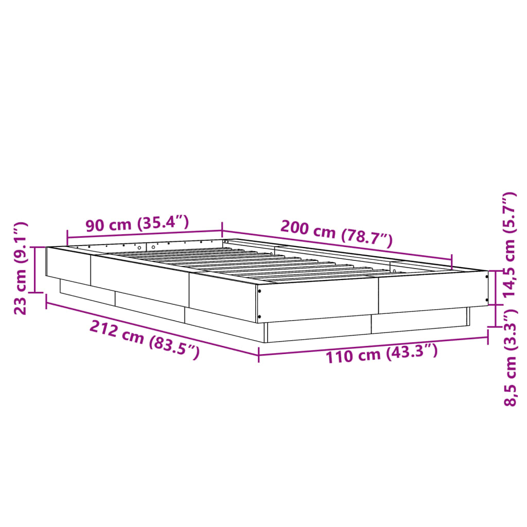 Bed Frame without Mattress White 90x200 cm
