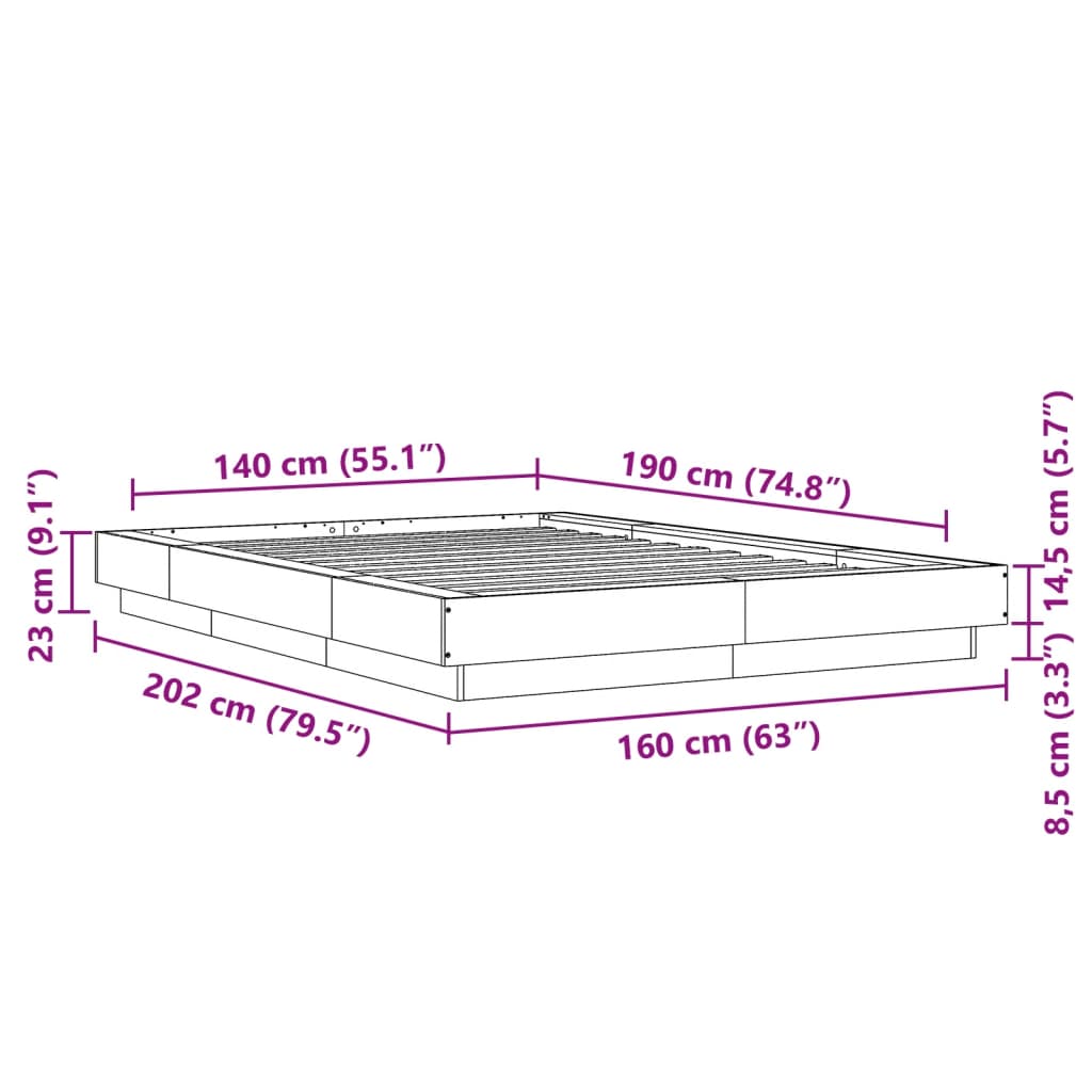 Bed Frame without Mattress Concrete Grey 140x190 cm
