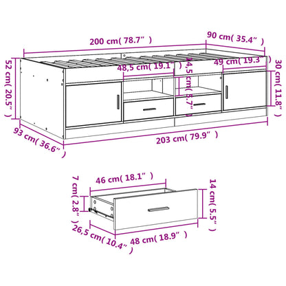 Daybed with Drawers without Mattress White 90x200 cm