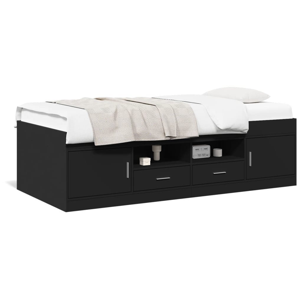 Daybed with Drawers without Mattress Black 90x200 cm