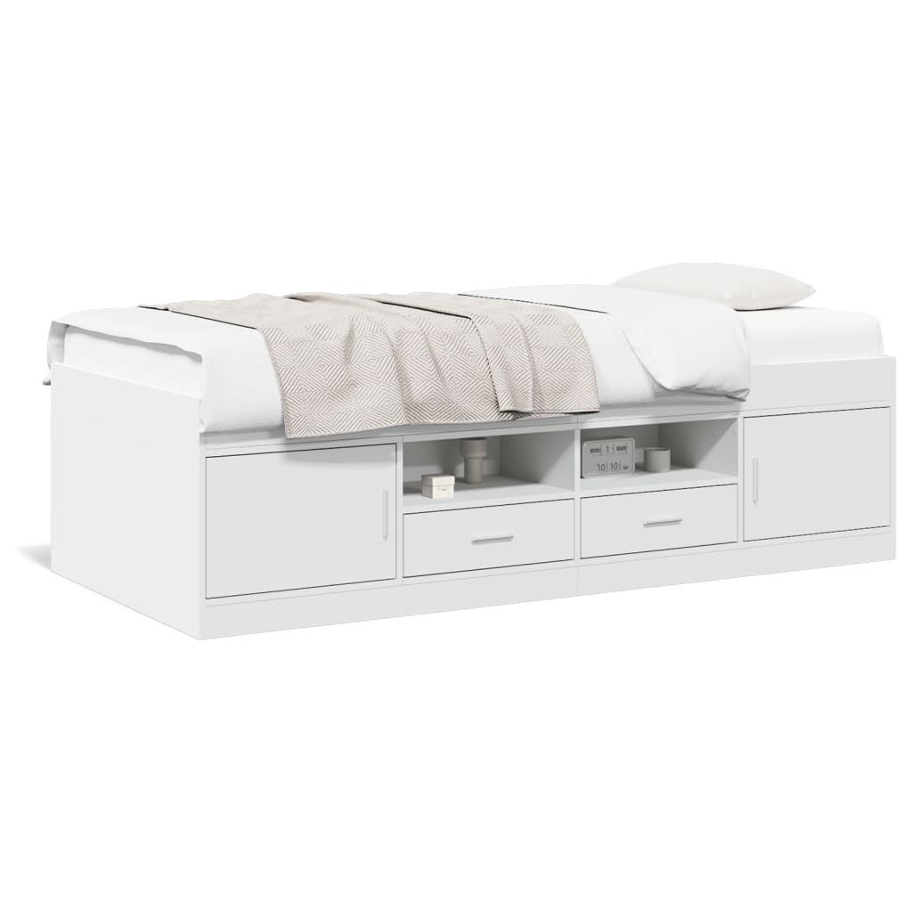 Daybed with Drawers without Mattress White 90x190 cm Single