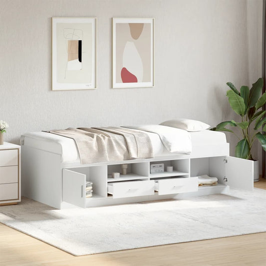 Daybed with Drawers without Mattress White 90x190 cm Single