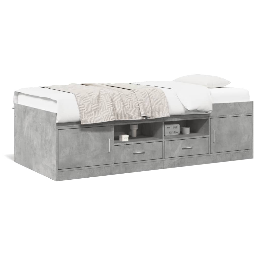 Daybed with Drawers without Mattress Concrete Grey 90x190 cm Single