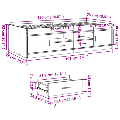 Daybed with Drawers without Mattress White 75x190 cm Small Single
