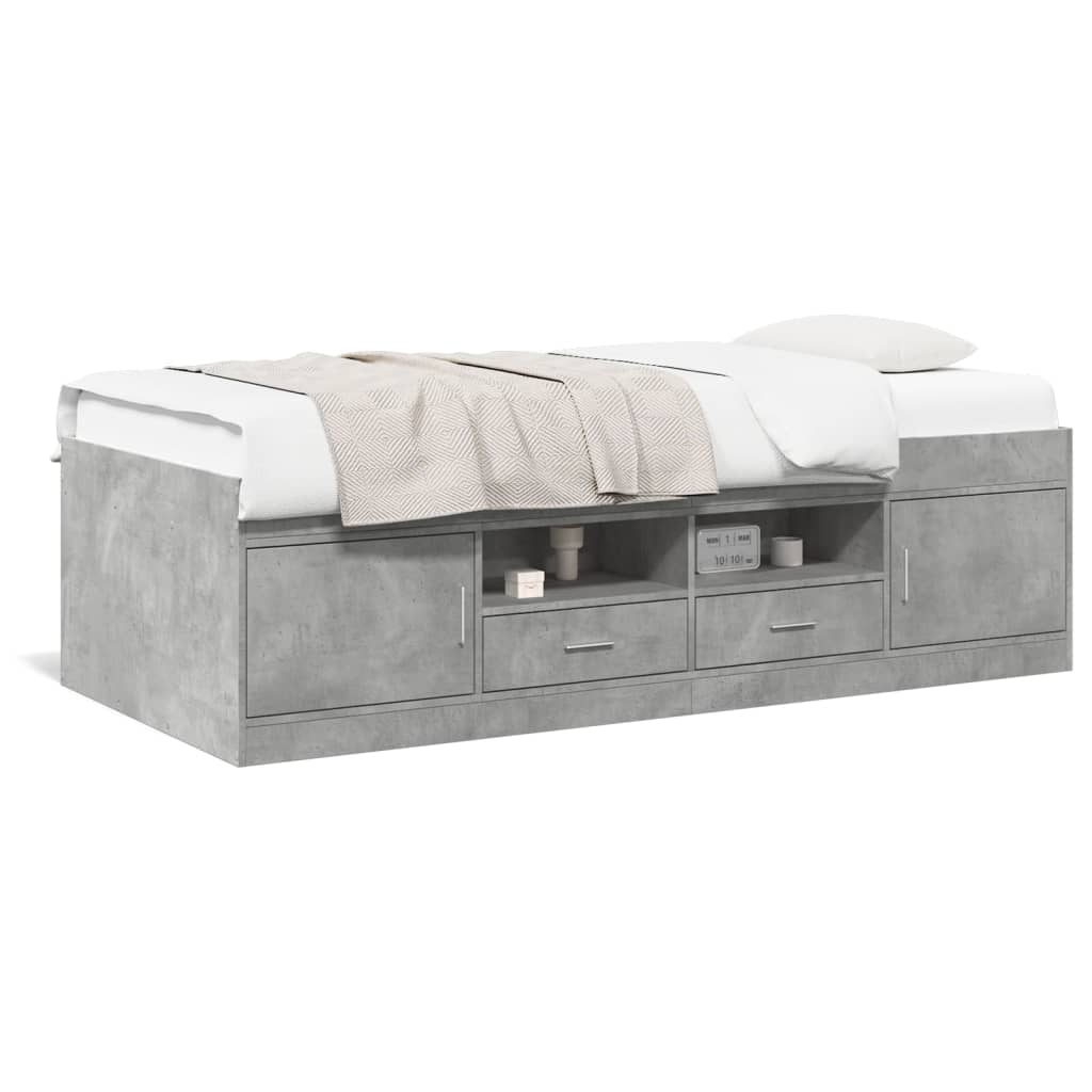 Daybed with Drawers without Mattress Concrete Grey 75x190 cm Small Single
