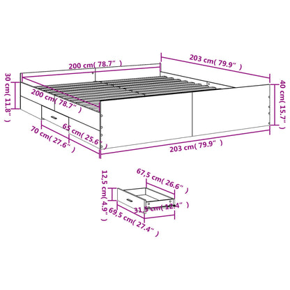 Bed Frame with Drawers without Mattress White 200x200 cm
