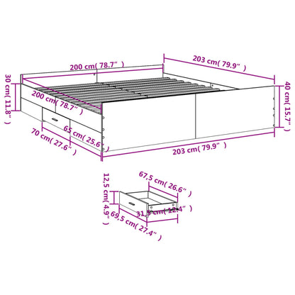 Bed Frame with Drawers without Mattress Brown Oak 200x200 cm