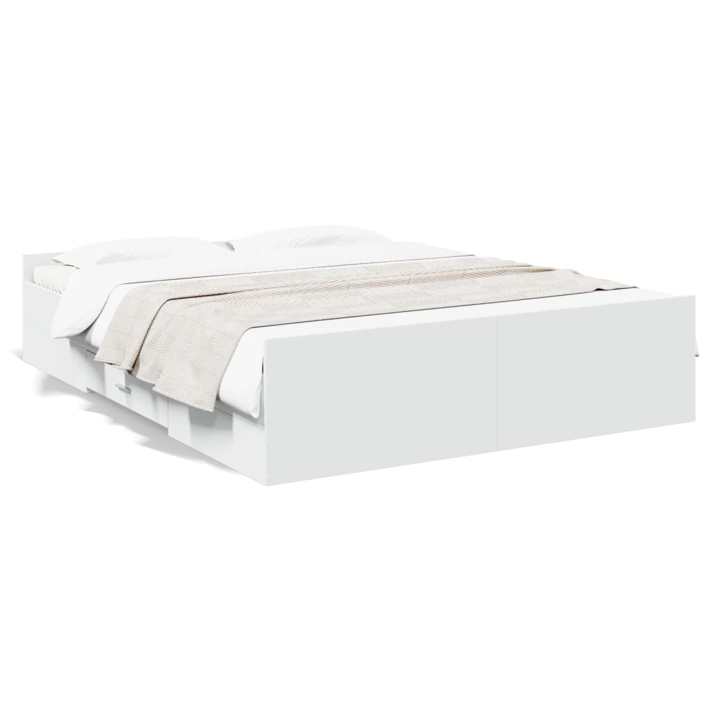 Bed Frame with Drawers without Mattress White 150x200 cm King Size
