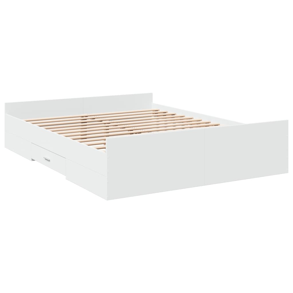Bed Frame with Drawers without Mattress White 150x200 cm King Size