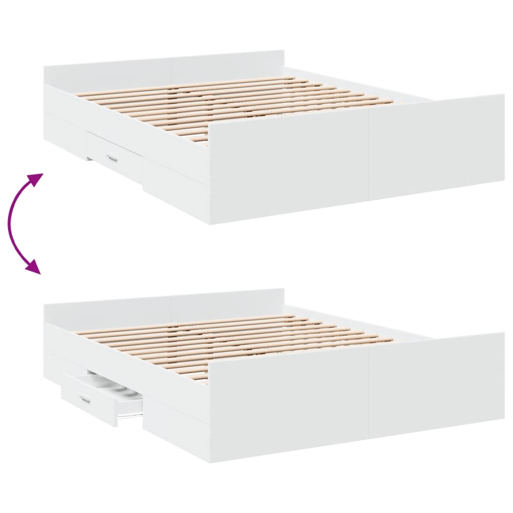 Bed Frame with Drawers without Mattress White 150x200 cm King Size