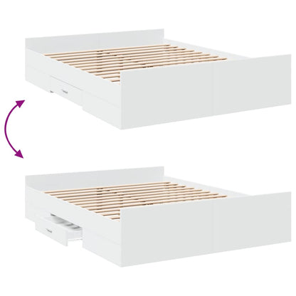 Bed Frame with Drawers without Mattress White 150x200 cm King Size