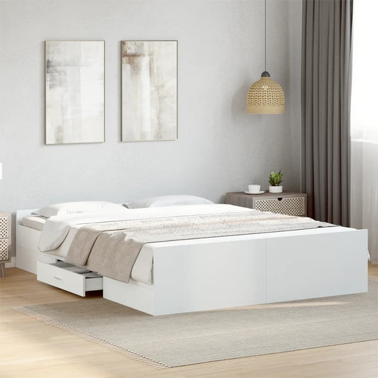 Bed Frame with Drawers without Mattress White 150x200 cm King Size