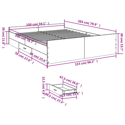 Bed Frame with Drawers without Mattress Grey Sonoma 150x200 cm King Size
