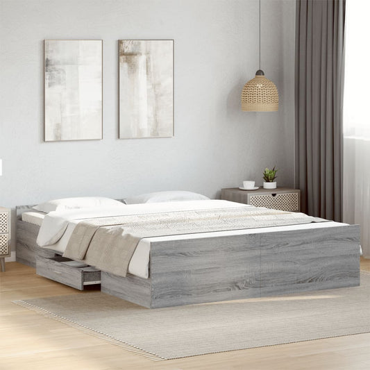 Bed Frame with Drawers without Mattress Grey Sonoma 150x200 cm King Size