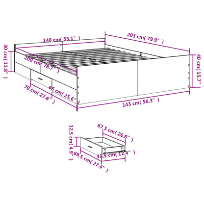 Bed Frame with Drawers without Mattress Sonoma Oak 140x200 cm