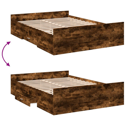 Bed Frame with Drawers without Mattress Smoked Oak 140x190 cm