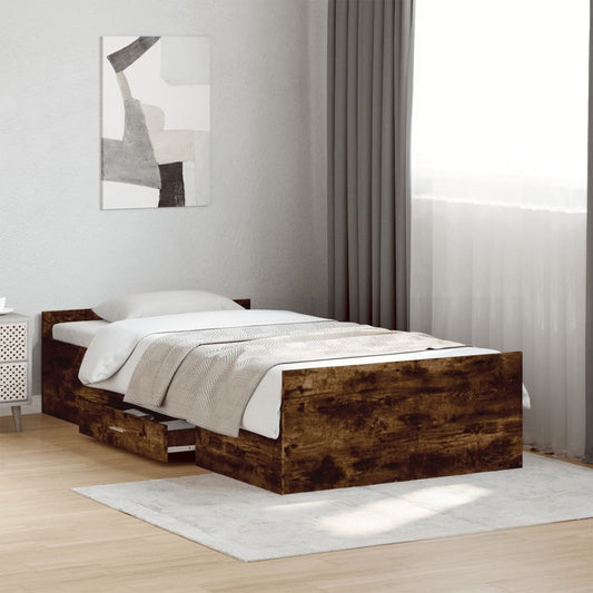Bed Frame with Drawers without Mattress Smoked Oak 90x190 cm Single