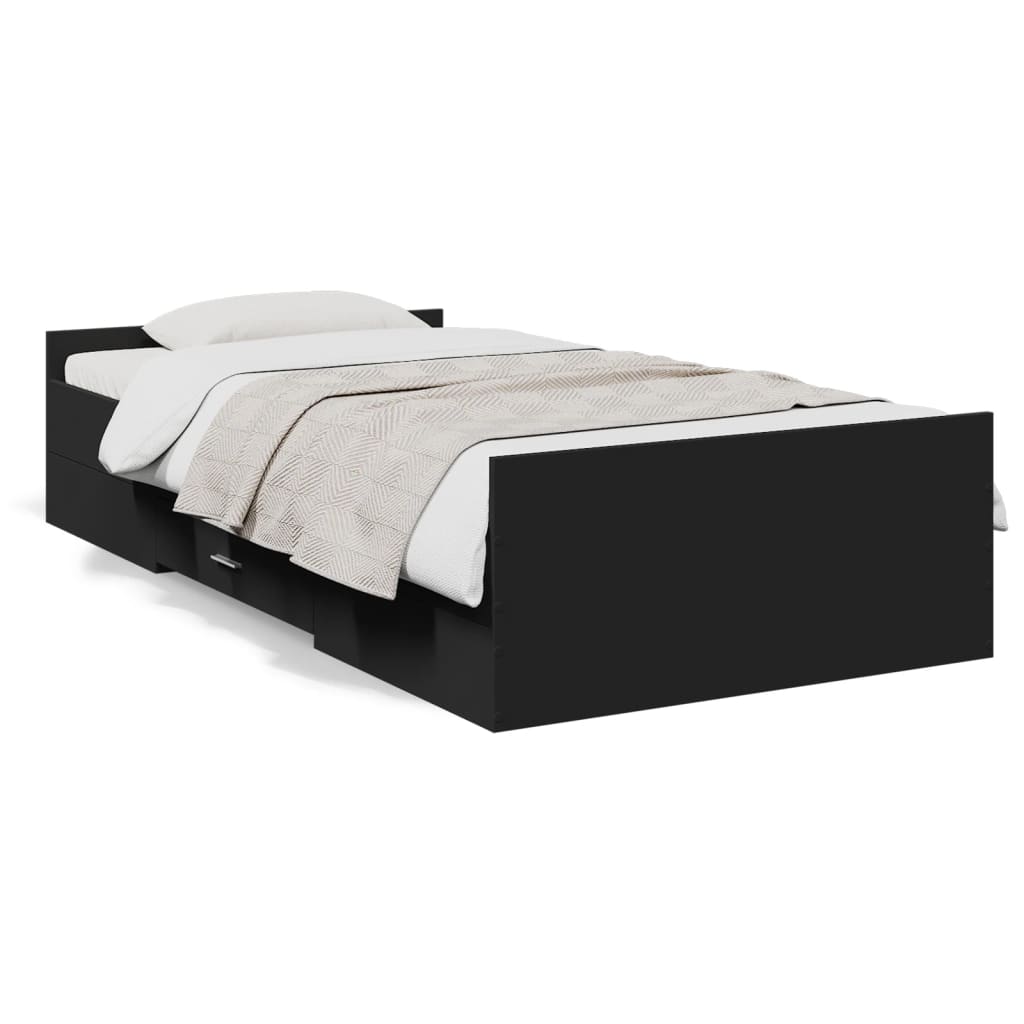 Bed Frame with Drawers without Mattress Black 75x190 cm Small Single