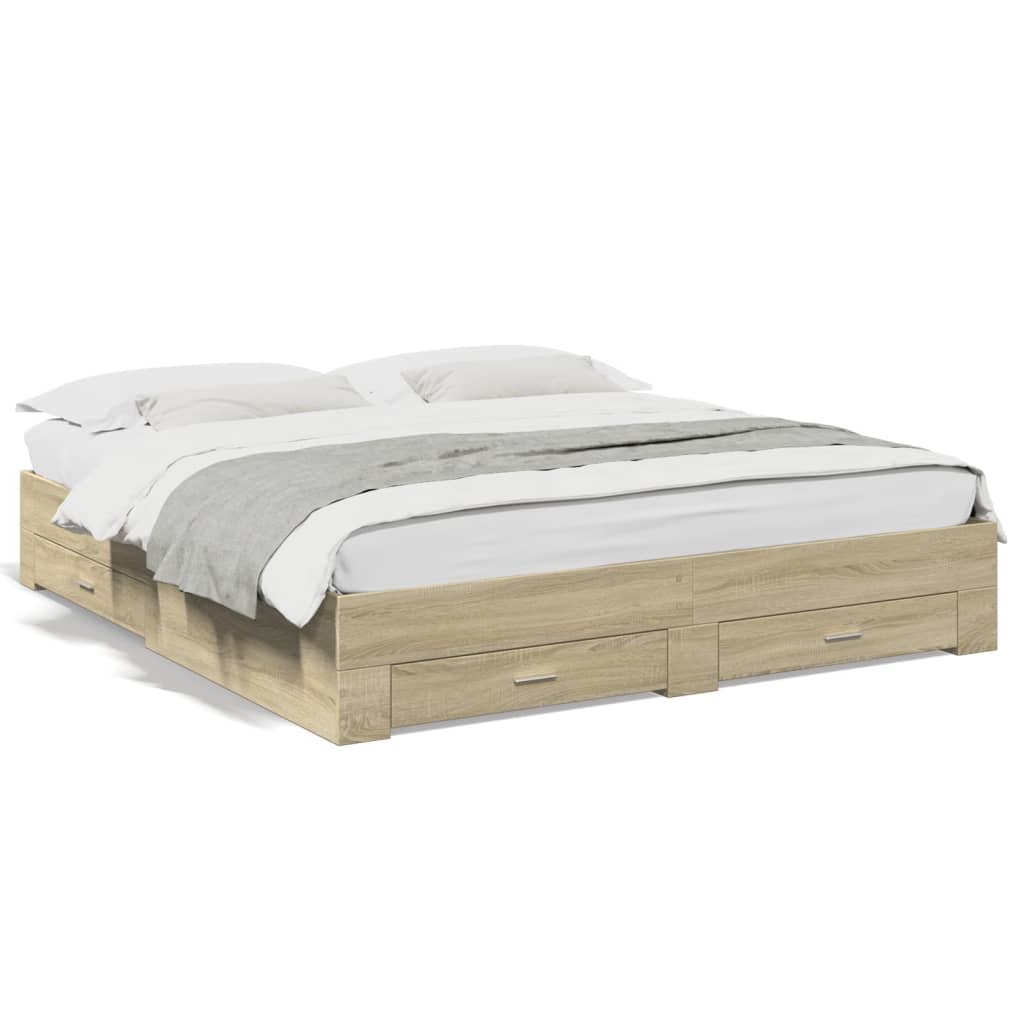 Bed Frame with Drawers without Mattress Sonoma Oak 200x200 cm