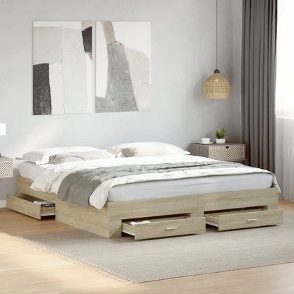 Bed Frame with Drawers without Mattress Sonoma Oak 200x200 cm