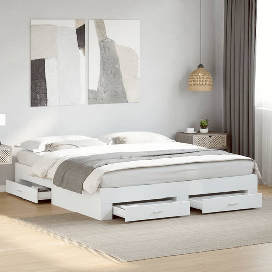 Bed Frame with Drawers without Mattress White 180x200 cm Super King