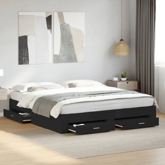 Bed Frame with Drawers without Mattress Black 180x200 cm Super King