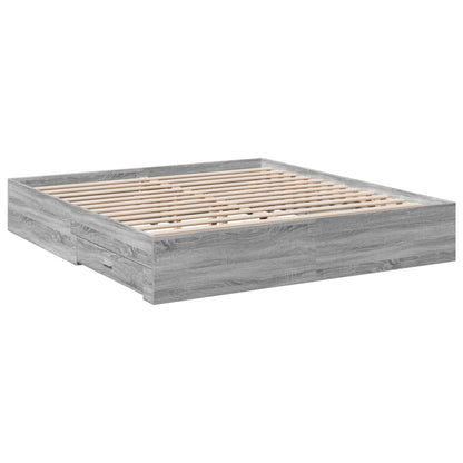 Bed Frame with Drawers without Mattress Grey Sonoma 180x200 cm Super King