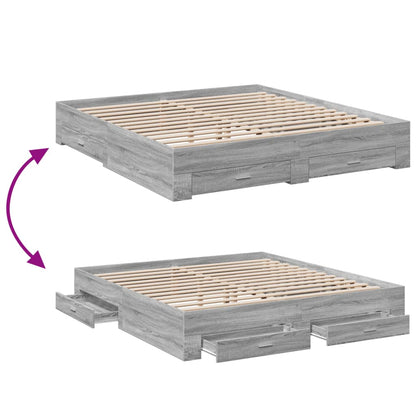 Bed Frame with Drawers without Mattress Grey Sonoma 180x200 cm Super King