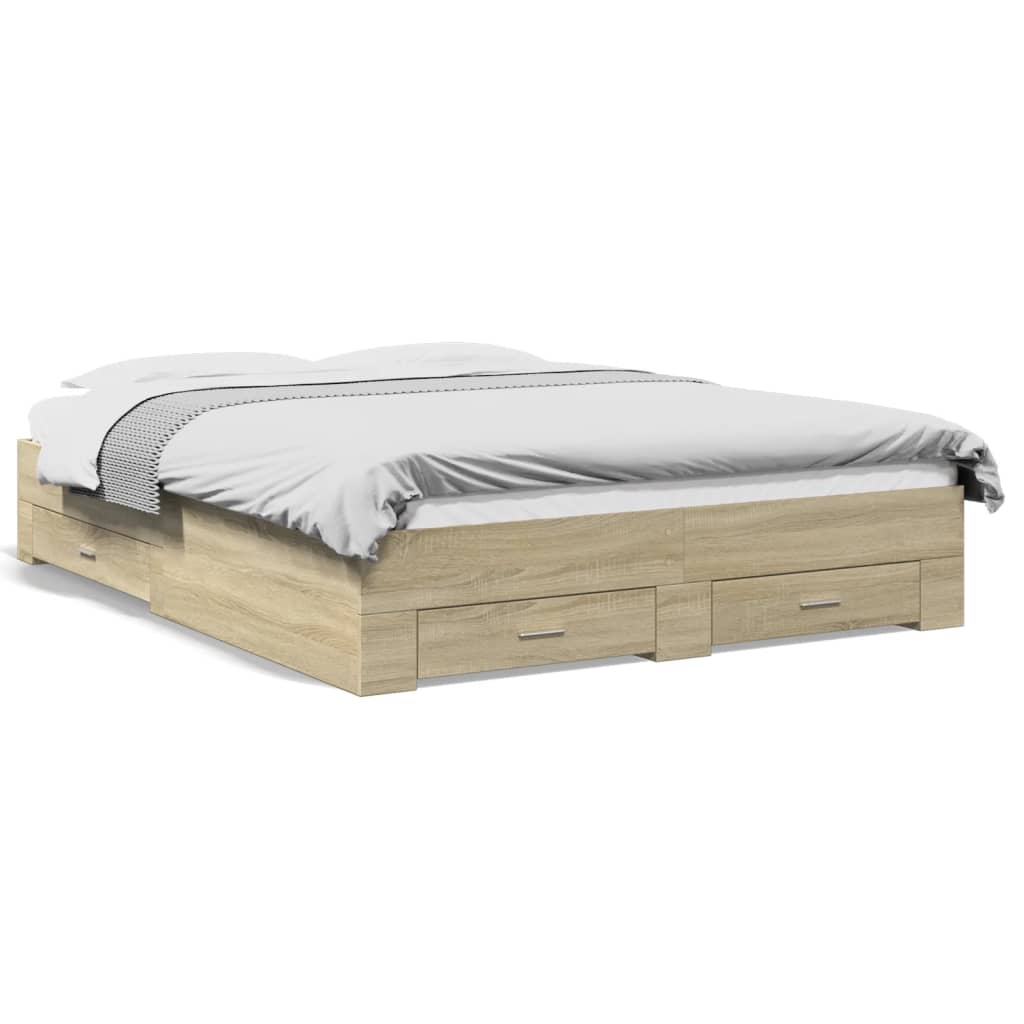 Bed Frame with Drawers without Mattress Sonoma Oak 160x200 cm