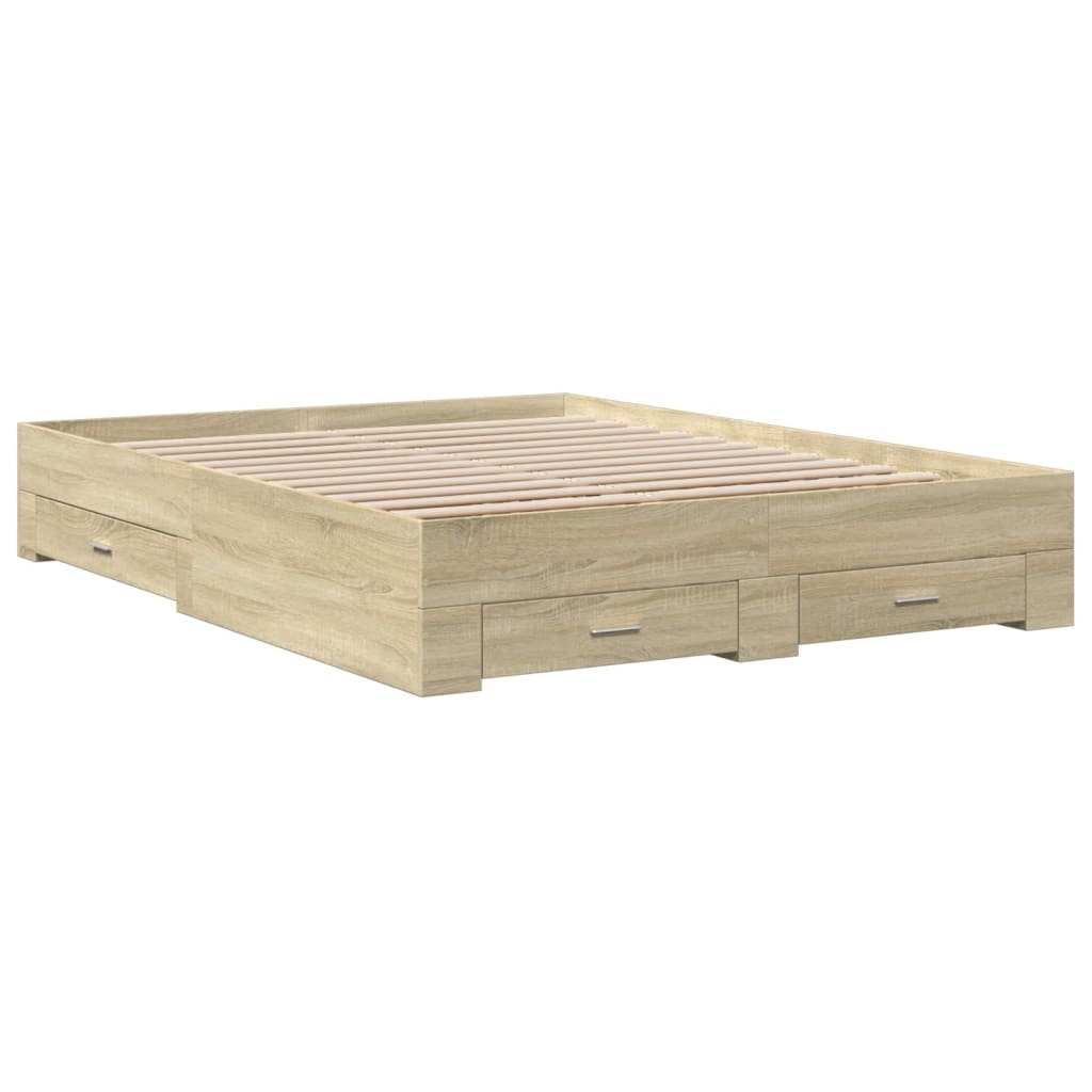 Bed Frame with Drawers without Mattress Sonoma Oak 160x200 cm