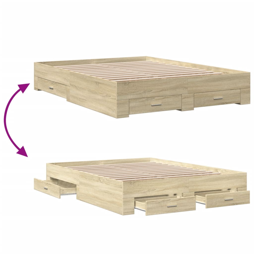 Bed Frame with Drawers without Mattress Sonoma Oak 160x200 cm