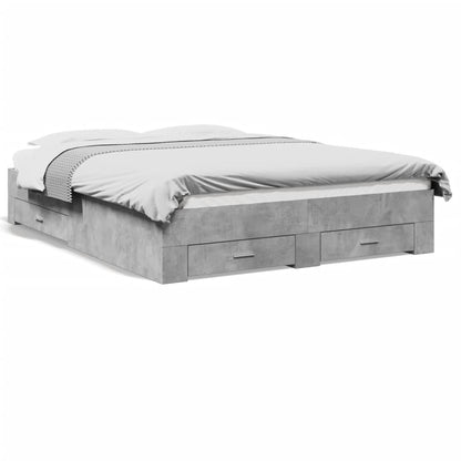 Bed Frame with Drawers without Mattress Concrete Grey 150x200 cm King Size