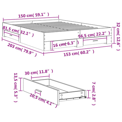 Bed Frame with Drawers without Mattress Concrete Grey 150x200 cm King Size