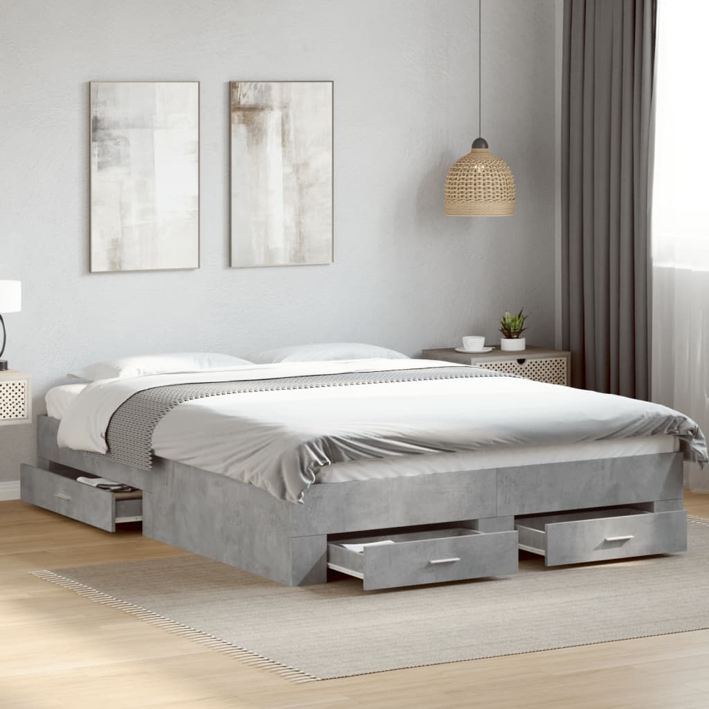 Bed Frame with Drawers without Mattress Concrete Grey 150x200 cm King Size
