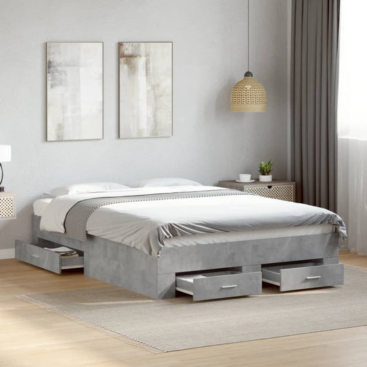 Bed Frame with Drawers without Mattress Concrete Grey 140x190 cm