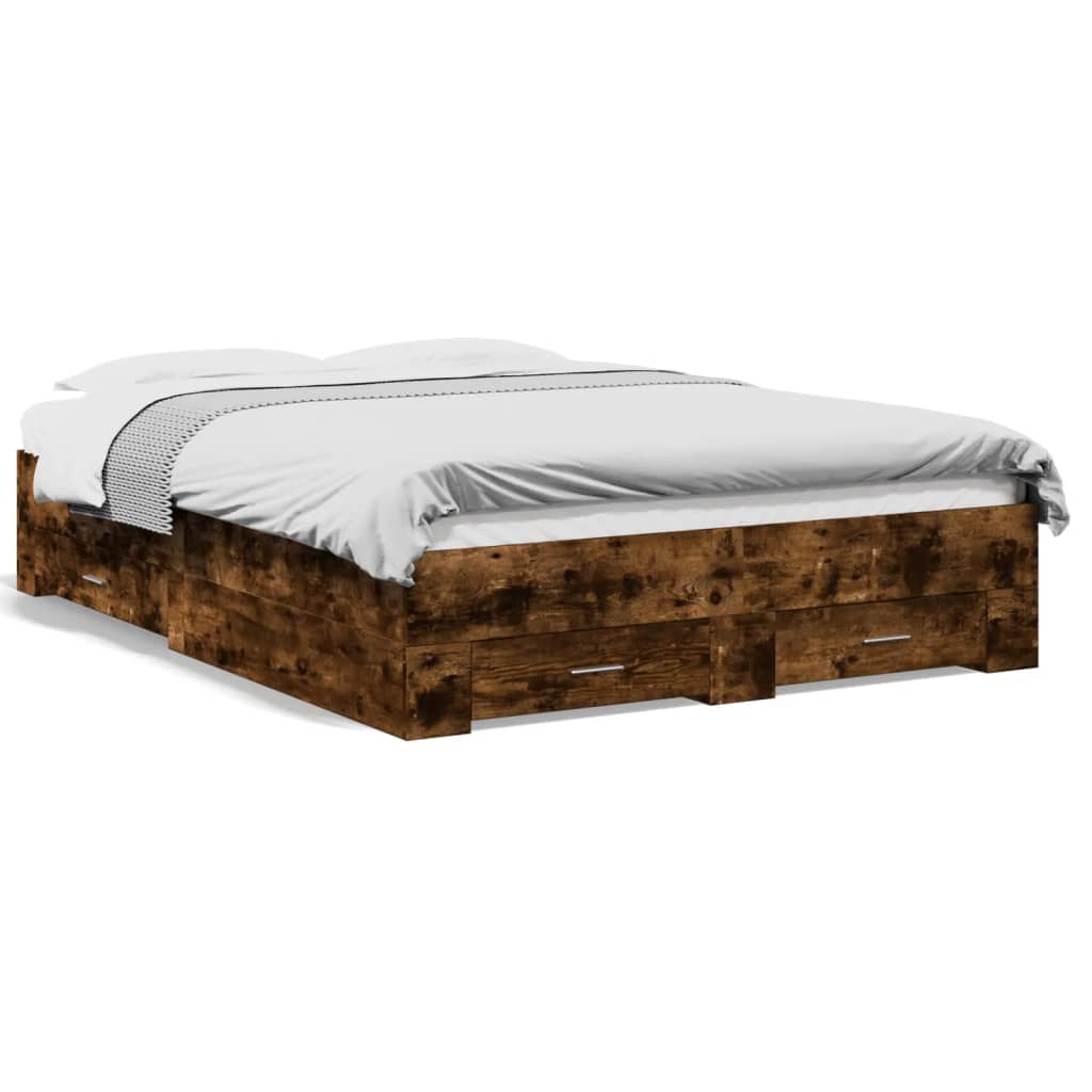 Bed Frame with Drawers without Mattress Smoked Oak 140x190 cm
