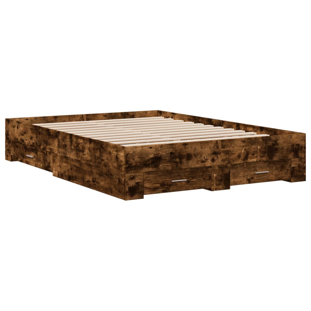Bed Frame with Drawers without Mattress Smoked Oak 140x190 cm